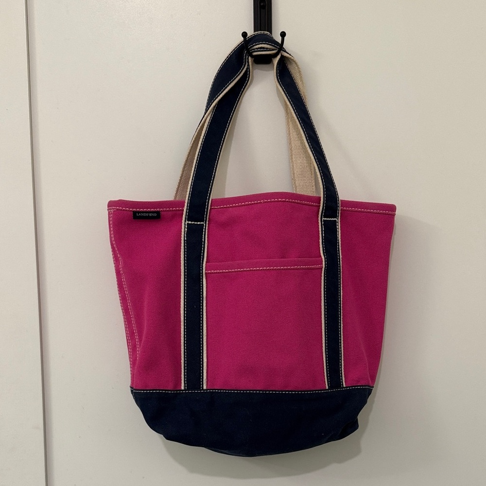 Lands' End Vibrant Pink and Navy Tote- Vintage